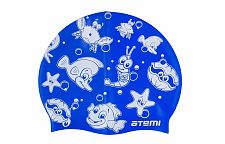 Шапочка для плавания Atemi,силикон, синяя (морская фауна),дет., PSC309